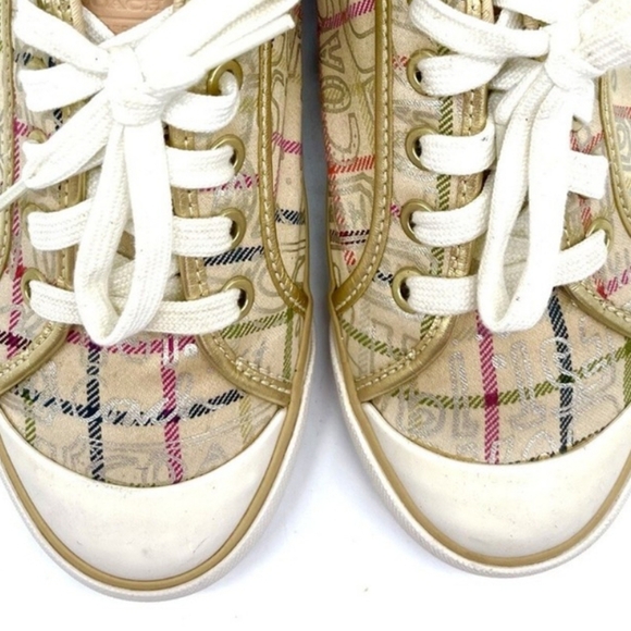 Coach POPPY BARRETT TATTERSALL WITH GOLD TRIM LOW TOP SNEAKERS F0007/C09 Sz8.5-9 - Picture 3 of 4